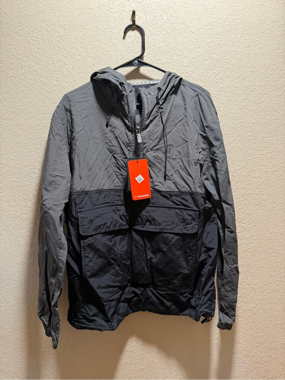 Gray and Black Bass Outdoor Packable Hooded Windbreaker Jacket